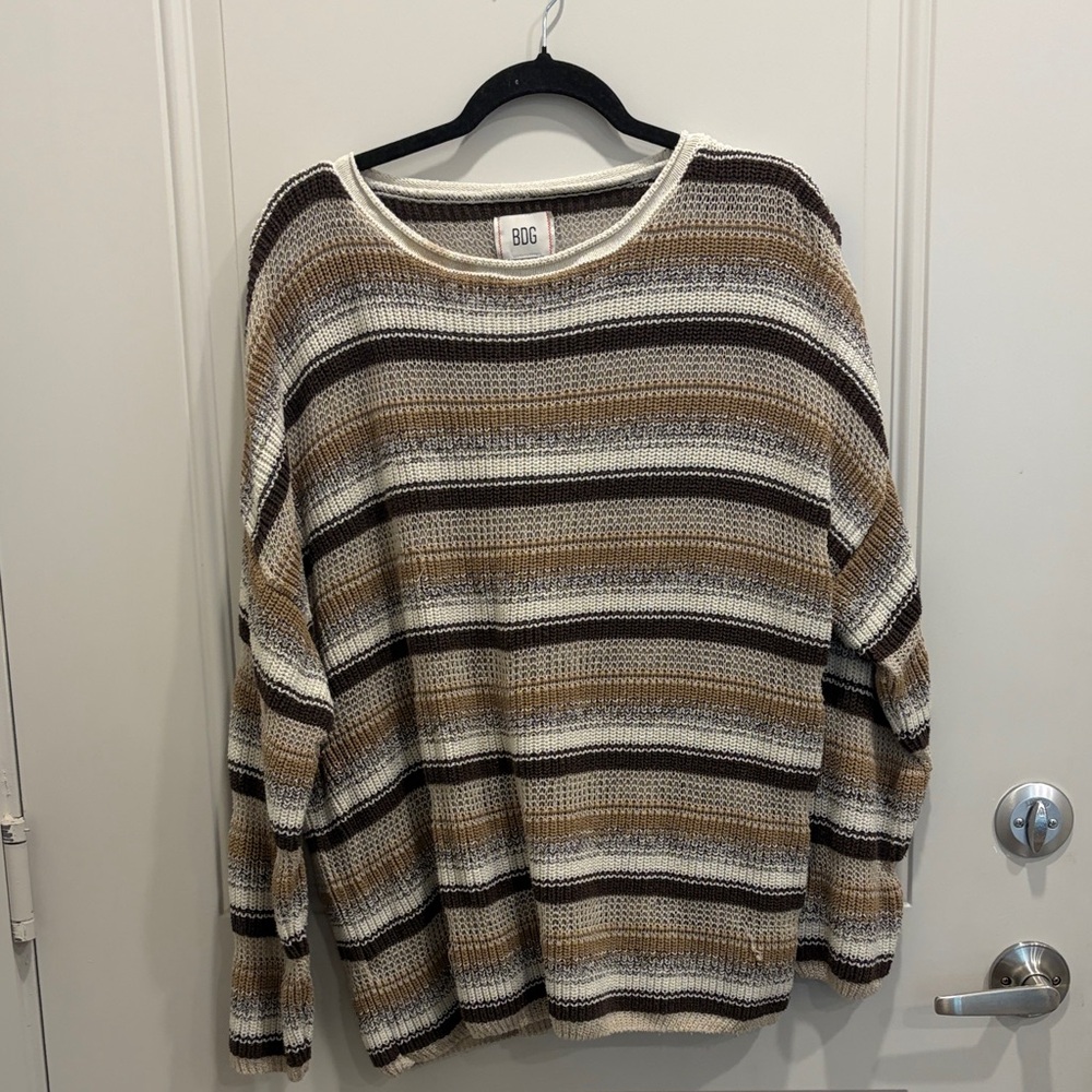 BDG Relaxed Striped Knit Top in Cream, Tan & Black